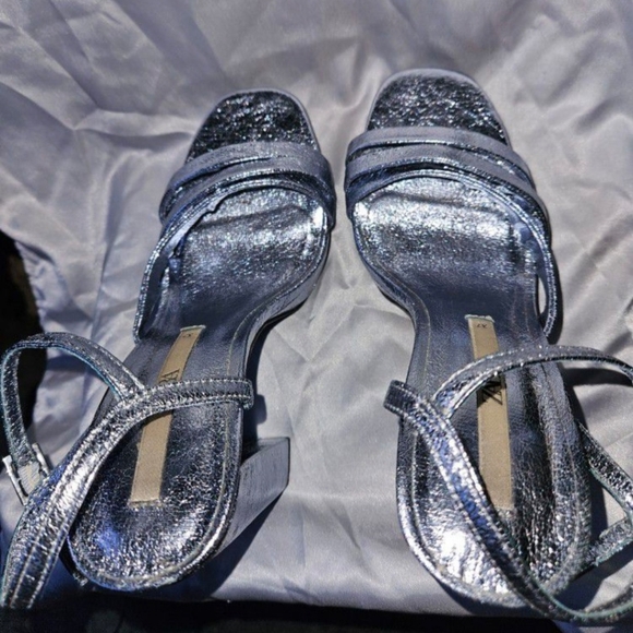 ZARA BLUE METALLIC STRAPPY PLATFORM SANDALS Sz 37/6.5 - Picture 5 of 7